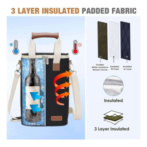 Bolsa Enfriadora de Vino Aislada de Poliéster a Rayas, Fabricada en Fábrica, para 2 Botellas, Ideal para Picnic, Viajes al Aire Libre y Fiestas - Product Image 3