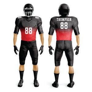 Uniforme de football pour hommes mélange noir et rouge maillot de football américain pantalon ensemble personnalisé sublimé sergé durable - Product Image 1