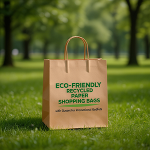 Borse per la spesa in carta riciclata ecologica con soffietto per gadget promozionali - Product Image 3