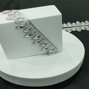 Handmade Designer Silver Crystal Stone Embellished Floral Border Diamond Lace Trim Fancy Floral Border <b>Net</b> <b>Fabric</b> - Product Image 3