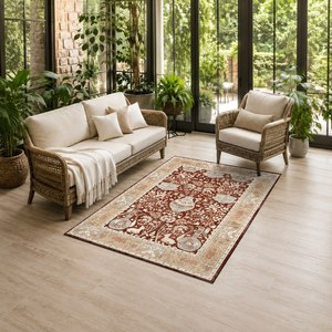Tapis de salon en chenille antidérapant, imprimé numériquement, motif médaillon traditionnel rouge bordeaux, lavable en machine, vente en gros RUGS DEPOT LXDP-0005 - Product Image 6