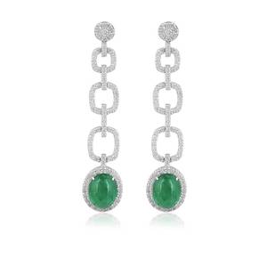 Boucles d'oreilles pendantes en zircon blanc émeraude en argent sterling 925 plaqué or 14 carats bijoux de luxe élégants faits à la main - Product Image 5