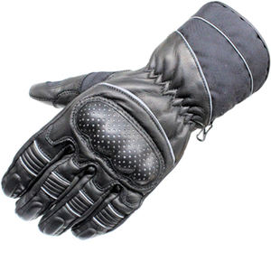 Guantes de moto de dedo completo impresos personalizados Material de cuero con logotipo de vidrio templado Color negro y plateado para uso en bicicleta - Product Image 5