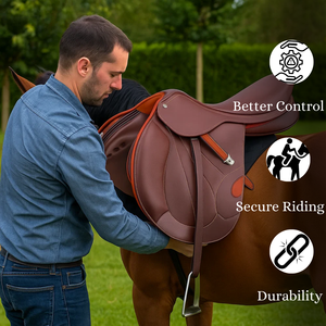 Selle en cuir véritable, nouveau design, selle pour cheval confortable pour le saut d'obstacles anglais, selle en cuir pour cheval - Product Image 3