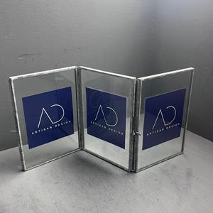 Cadre photo 3 en 1, cadre photo de table, design de livre, pliable, en métal, fer et verre avec finition grise - Product Image 2