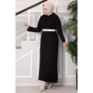 Robe pull à capuche noire en tissu t-shirt - Product Image 1