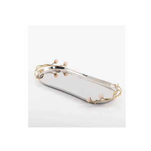 Ensemble de deux tailles différentes de plateau de service alimentaire en acier inoxydable plateau à chocolats avec poignées en bois en vrac - Product Image 2