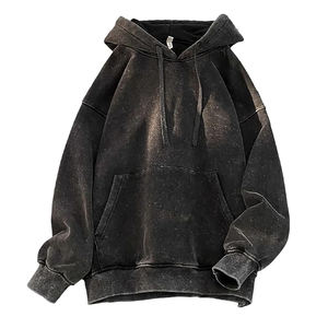 Haute qualité 100% coton lavé à l'acide à capuche séchage rapide respirant en détresse brodé hiver classique nouveau teint uni - Product Image 5