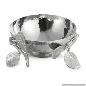 Black Color Buds And Gold Plated Leaves Designer <b>Silver</b> Color Shiny Polished Hammered Texture Heavy Duty Metal Serving <b>Bowl</b> - Product Image 3