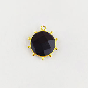 Pendentif et breloque en cristal en argent sterling 925 plaqué or 18 carats, onyx noir, serti en briolette avec un serti fantaisie, breloque en cristal de guérison - Product Image 1