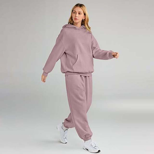 Classique femmes hiver survêtement deux pièces ensemble à manches longues à capuche et pantalon de Jogging 100% coton mode vêtements de sport Service OEM - Product Image 4