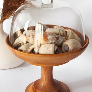Support à gâteau élégant en bois d'acacia et marbre fabriqué à la main avec dôme en verre outils de gâteau de décoration d'intérieur pour événement de mariage - Product Image 1