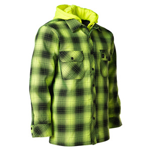 Wholesale Unisex Oversized Long Sleeve Blue Hooded Sherpa Lined <b>Flannel</b> Shirt <b>Jacket</b> for Men - Product Image 5