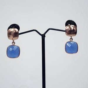 Pendientes colgantes de piedras preciosas de Calcedonia azul hechos a mano chapados en oro rosa Natural de Plata de Ley 925 para mujer clásica - Product Image 1
