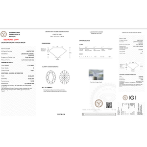 เพชรรูปวงรี VVS1ธรรมชาติ1.1 CT เจียระไนในห้องปฏิบัติการได้รับการรับรองว่า IGI ผ่านการขัดสีเก่า60.5% อัตราส่วนการ1.43เชิงลึกสำหรับการทำเครื่องประดับ - Product Image 2