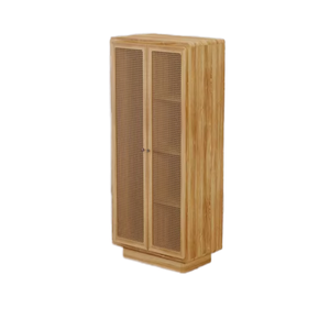 Rene Series 100% Commode haute en bois de teck massif avec accent de rotin Armoire de meubles de chambre à coucher de style minimaliste - Product Image 1