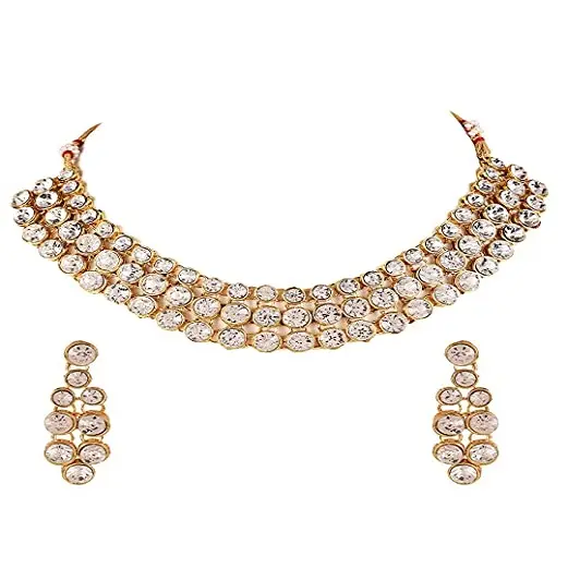 JMC Jewellery Set for Women Gold Plated White Stone Studded Necklace Set with Earrings for Girls and Women - Set of 1
