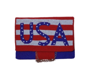 Sac de soirée fait à la main pour femmes drapeau américain perlé style enveloppe drapeau américain avec sangle de chaîne sac à main de messager patriotique en 2025 - Product Image 1