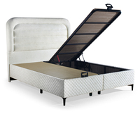 Cadre de lit moderne luxueux et intelligent avec rangement, revêtement en similicuir et sommier en bois