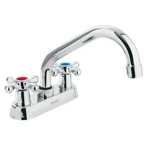 Design moderno 4 'miscelatore rubinetto con 2 unità di montaggio a foro singolo con finitura spazzolata a doppio manico tubolari a collo