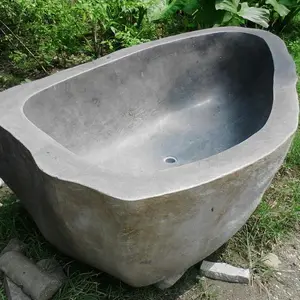 Produit baignoire en pierre de salle de bain et baignoire en pierre sculptée à la main Bali fabriquée à la main en indonésie pour tremper avec des accoudoirs