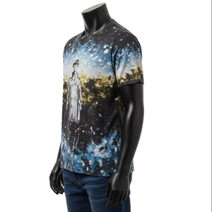 T-shirts pour hommes à col rond en coton imprimé numérique compressé, vêtements décontractés à la mode, vente en gros de vêtements, hauts - Product Image 2