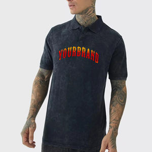 Camiseta Polo de lavado ácido OEM/ODM para hombre, ropa informal de verano holgada, camisa de hombre con logotipo impreso personalizado de algodón 100% - Product Image 1