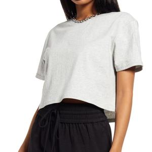 T-shirt de couleur unie pour femmes, haut court d'entraînement, haut court pour femmes, chemises confortables et décontractées, t-shirt court pour femmes, vente en gros - Product Image 2