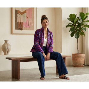 Chaqueta Acolchada de Terciopelo Hecha a Mano para Mujer, Diseño Floral Morado, Estilo Bohemio, Abrigo Casual de Otoño - Product Image 2