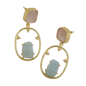 Boucles d'oreilles pendantes en amazonite et quartz rose plaquées or 24 carats pour femmes - Product Image 2