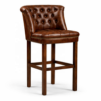 Tabouret de bar Chesterfield Farmhouse en cuir de buffle et structure en bois |   Durable, stable, écologique |   Vintage Marron Capitonnée |   Hôtel de luxe