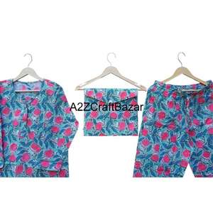 Pyjamas en coton pour femmes, ensembles décontractés, vêtements de nuit, col rond, manches longues, ensemble respirant d'été pour femmes - Product Image 4