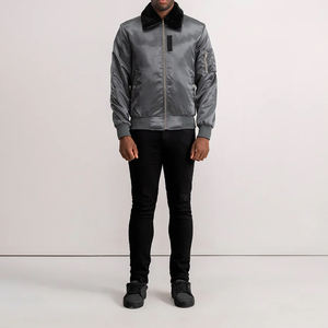 Premium Xander Grey Winter Varsity Jacket Stand Collar Satén Exterior Acolchado Poliéster Forro Cierre de cremallera - Product Image 4