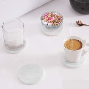 White Classic <b>Marble</b> <b>Coasters</b> Set of 6 with Holder Round Drink <b>Coasters</b> Eco-Friendly - Product Image 3