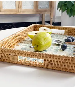 Vente en gros de plateau en rotin de haute qualité pour la décoration intérieure, plateau de service en nacre fabriqué à la main au Viet Nam - Product Image 5