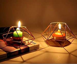 Porte-bougie en fil métallique or, forme ronde, or Rose, photophore en métal pour mariage - Product Image 5