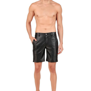 Men PU <b>Leather</b> High Street Solid Front Logo Mid Waist Button Fly Knee Length Casual Party Rave Waterproof 240g Silk Knitted - Product Image 5