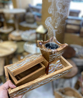 Quemador de Incienso Mubrakha de Madera con Incrustaciones de Nácar, Caja de Almacenamiento Multiusos, Caja para Bolsitas de Té, Dulces