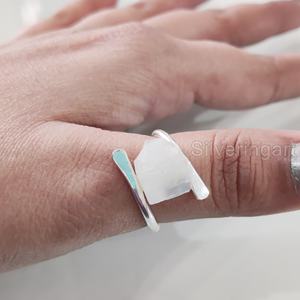 Bijoux en pierre brute bague pour femme pierre de lune arc-en-ciel naturelle pierre précieuse juin pierre de naissance croix bijoux en argent Sterling 925 - Product Image 4