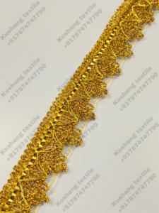 Tela de cinta de encaje de lujo ahuecada semicírculo de hilo metálico dorado nuevo diseño personalizado al por mayor para prendas de vestir - Product Image 5