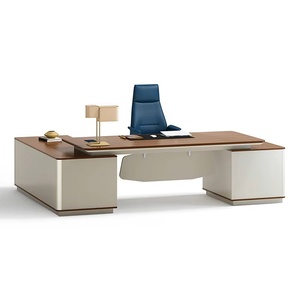 Bureau de direction moderne de luxe en forme de L, table de bureau en bois, grand mobilier de direction pour PDG et président, poste de travail avec armoire d'extension - Product Image 2