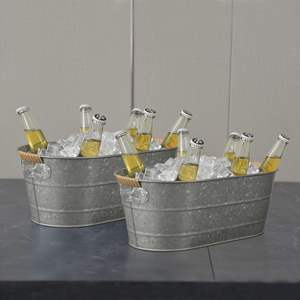 Cubo de hielo ovalado galvanizado, cubo de hielo para cerveza y vino para fiestas, enfriador de bebidas de gran capacidad, cubo de hielo de metal martillado - Product Image 3
