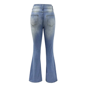Saleh Enterprises Ladies High Waist Flare Bottom Jeans Washed <b>Stretch</b> <b>Denim</b> Eco-Friendly Breathable Vintage Y2K Wide Leg Fashion - Product Image 3