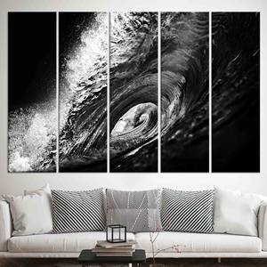 Modern Office Decor: Black and White Wave Art Printed Canvas,SET OF 5 CANVAS - Product Image 1