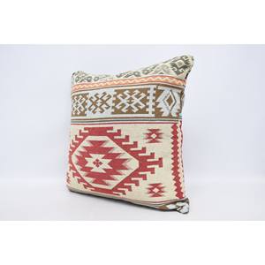 Beige Luxury Kilim Patchwork Pillow 28x28 Inch Bohemian <b>Fluffy</b> Vintage Wool Cushion for <b>Bedding</b> and Floor Decor - Product Image 4