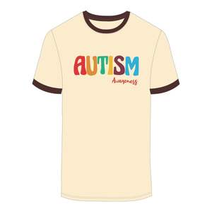 Autism Awareness Chenille Embroidery <b>Neutral</b> Ringer T Shirt Unisex 100 Cotton Jersey Support Autism Puzzle Design - Product Image 2
