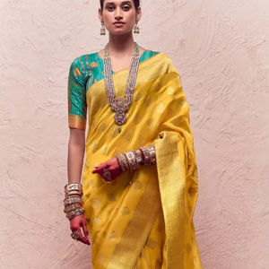 ผ้าส่าหรีขอบผ้าทอ zari ทำจากเส้นใยแท้จากผ้าไหมโดลา - Product Image 1