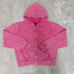 เสื้อฮู้ดดี้ผู้ชายแบบใหม่ล่าสุด ล้างสีแบบ Acid Wash ผ้าฝ้าย 100% ทรงโอเวอร์ไซส์ ทรงครอป ทรงบ็อกซี่ พิมพ์ลายโลโก้ ประดับคริสตัล - Product Image 6