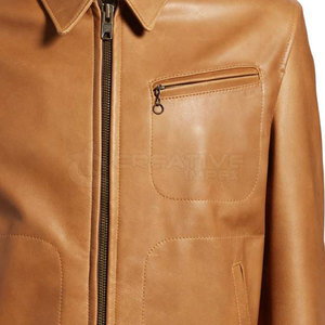 Veste de motard élégante pour homme en cuir de vache durable, col montant, imperméable, coupe-vent, style actif et tendance pour l'hiver, style urbain avant-gardiste - Product Image 4