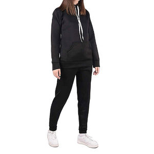 Sweat à capuche deux pièces et pantalon de jogging pour femmes avec logo personnalisé Ensemble de survêtement 100% coton avec fermeture à cordon pour l'hiver - Product Image 4